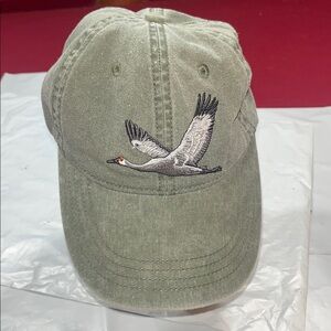 ECO Sand Hill Crane white gray embroidered BIRD green HAT baseball cap cotton OS